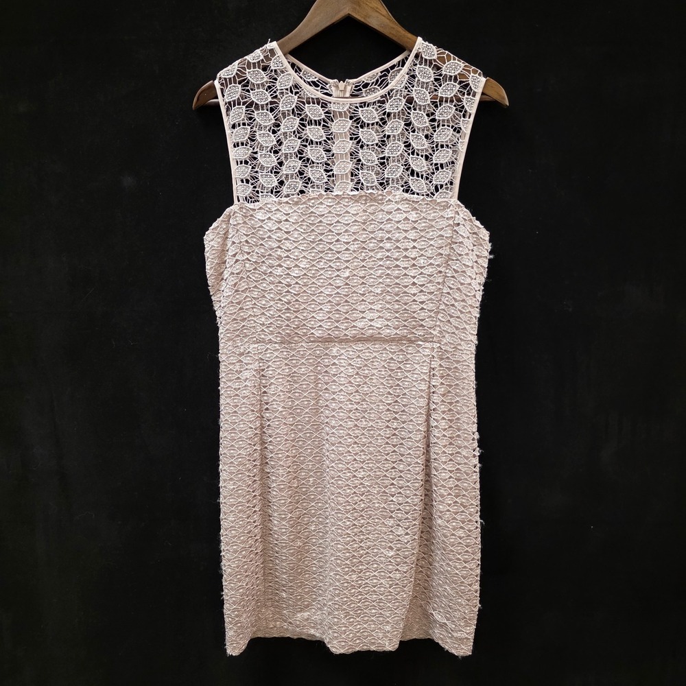 Diane Von Furstenberg Kinchu Lace Illusion Yoke Sheath Dress Size 12‎ Nude Pink